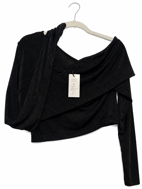 Cider Tops - Cider Black Shimmery Long-Sleeve Crop Top